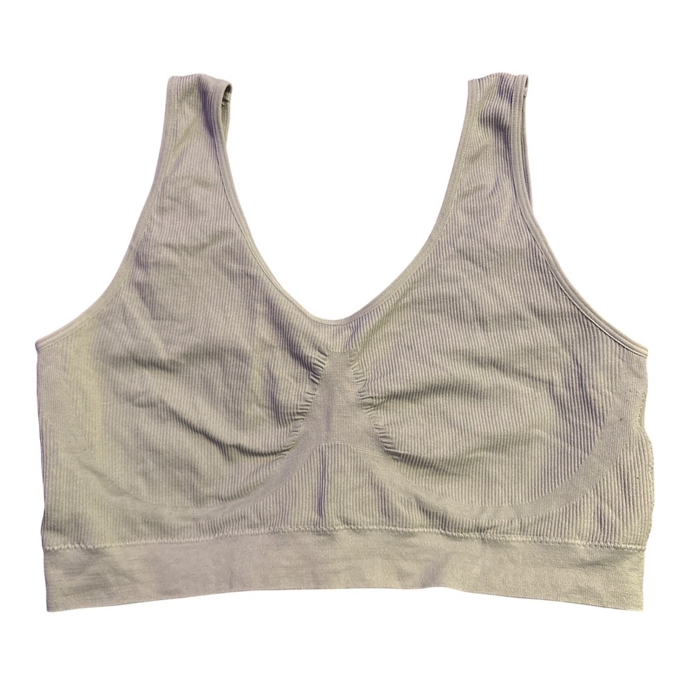Seamless Ribbed Wireless Pullover Comfort Bra Moss Green Plus Size 4XL